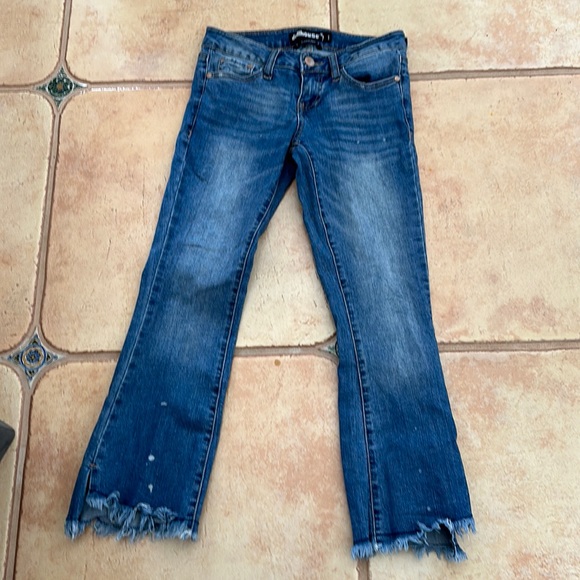 Dollhouse Jeans Cropped Fringe Slight Flare Highlow Bottom With